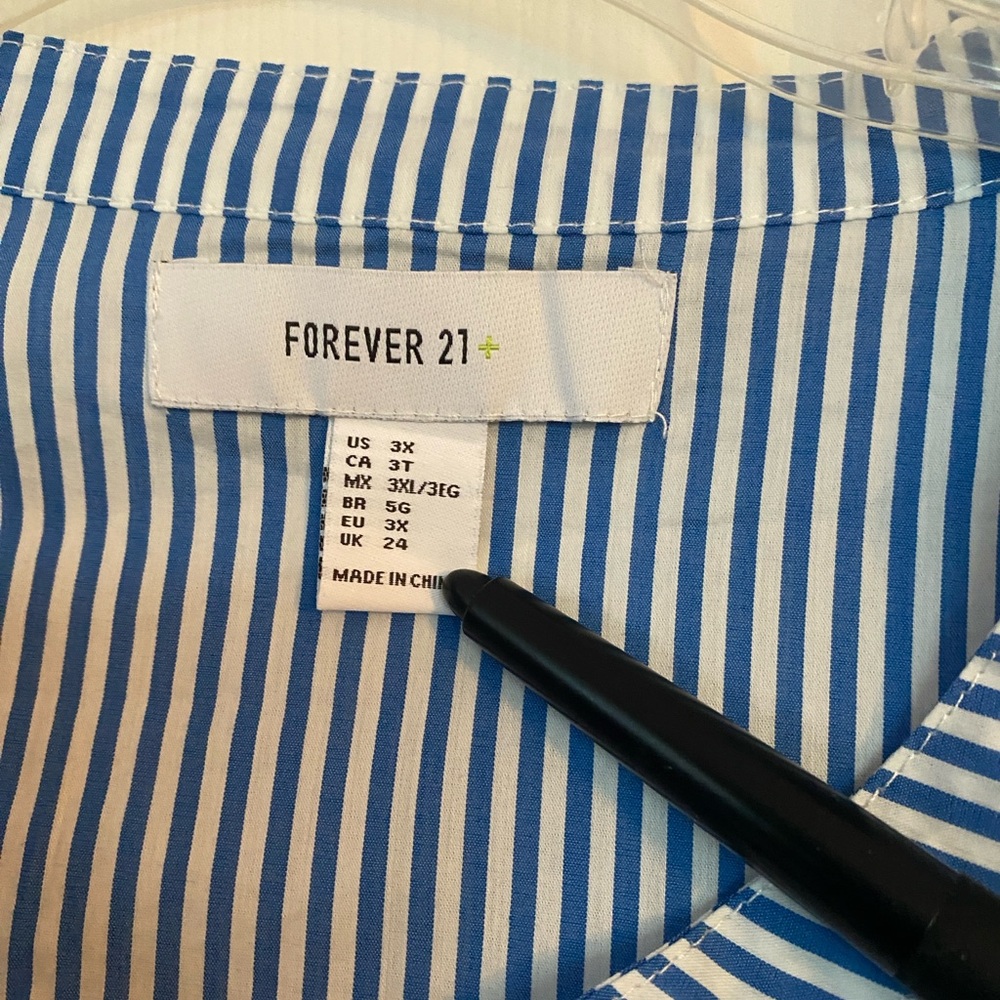 NWOT Forever 21 Striped Ruffle Button-up Blouse | 3X - Picture 3 of 4